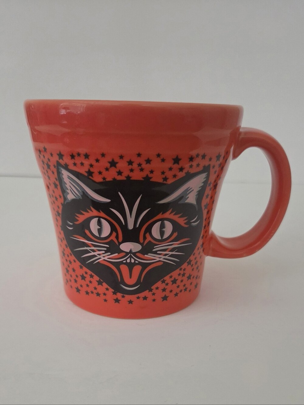 Fiesta Black Cat Halloween Tapered Mug Poppy Orange Homer Laughlin Discontinued